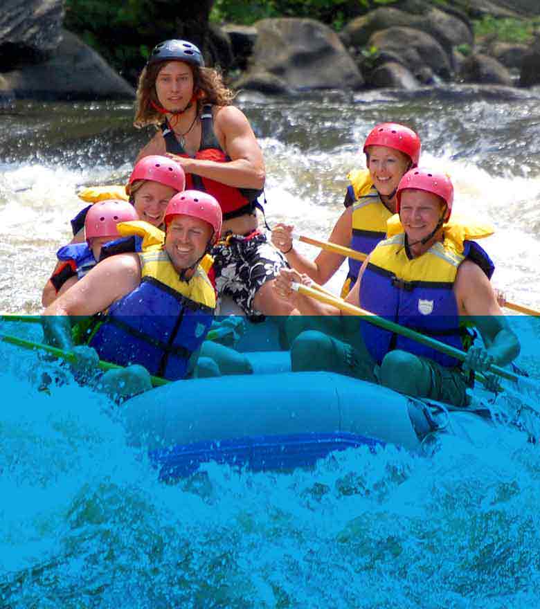 Group of five whitewater rafting on the Pigeon River.